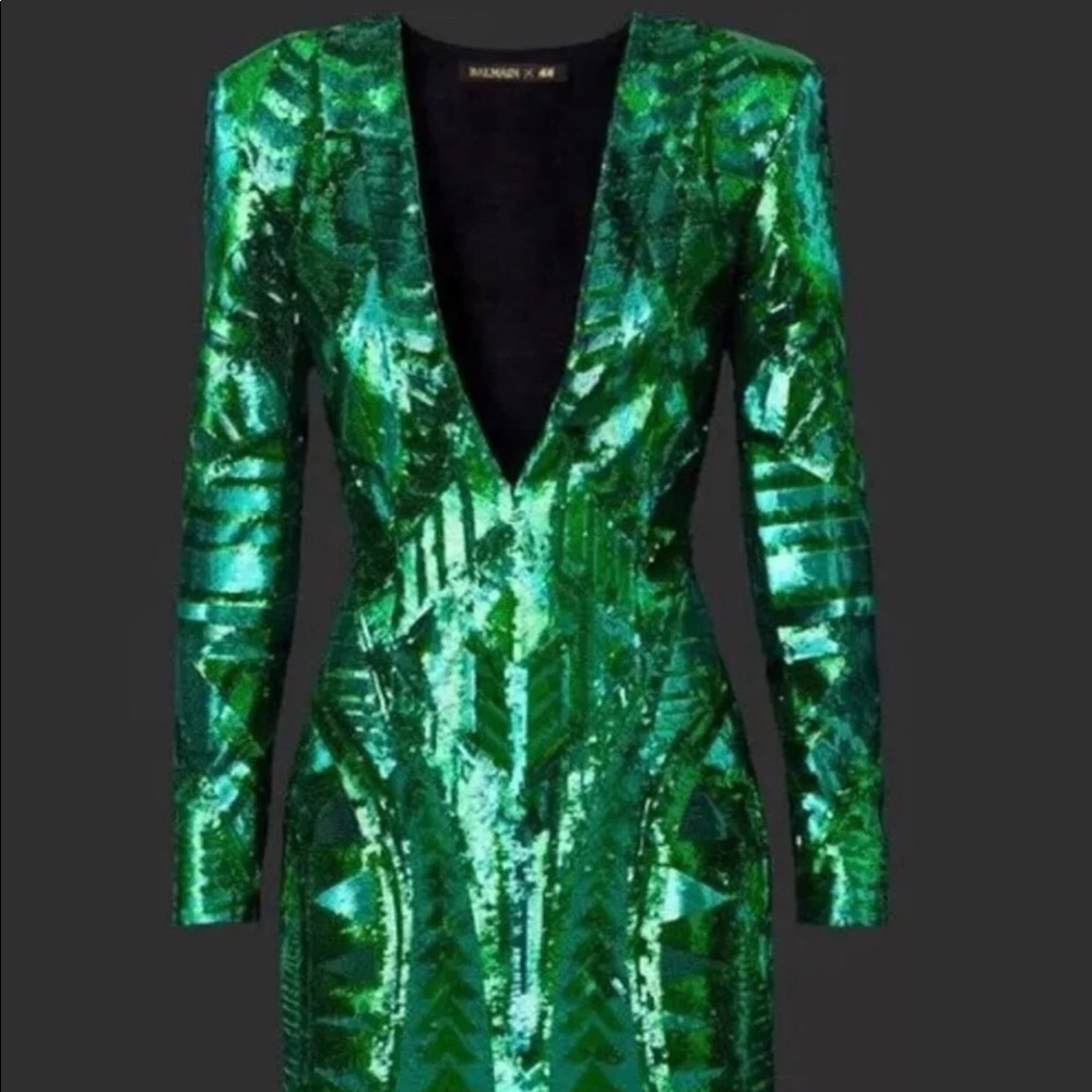 Balmain Emerald Green Sequin Dress